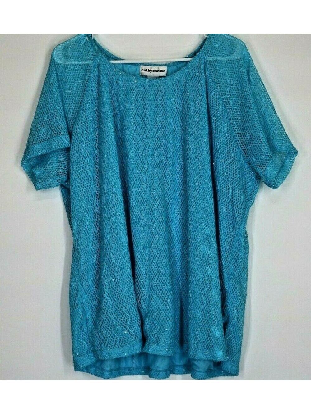 Cathy Daniels Light Blue Short Sleeve Blouse Women's Size 3X